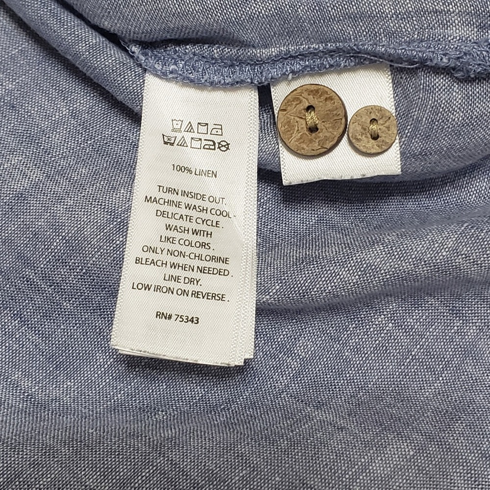 Sigrid Olsen Women Medium Blue 100% Linen Roll Tab Sleeve Henley Tunic Top - Picture 6 of 10